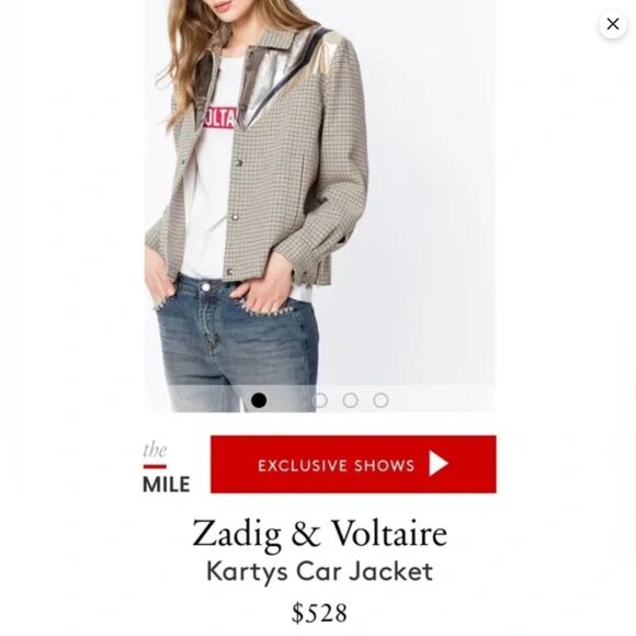 ZADIG & VOLTAIRE Kartys Car Jacket Women’s Medium – Metallic Faux Leather Plaid - Picture 2 of 16